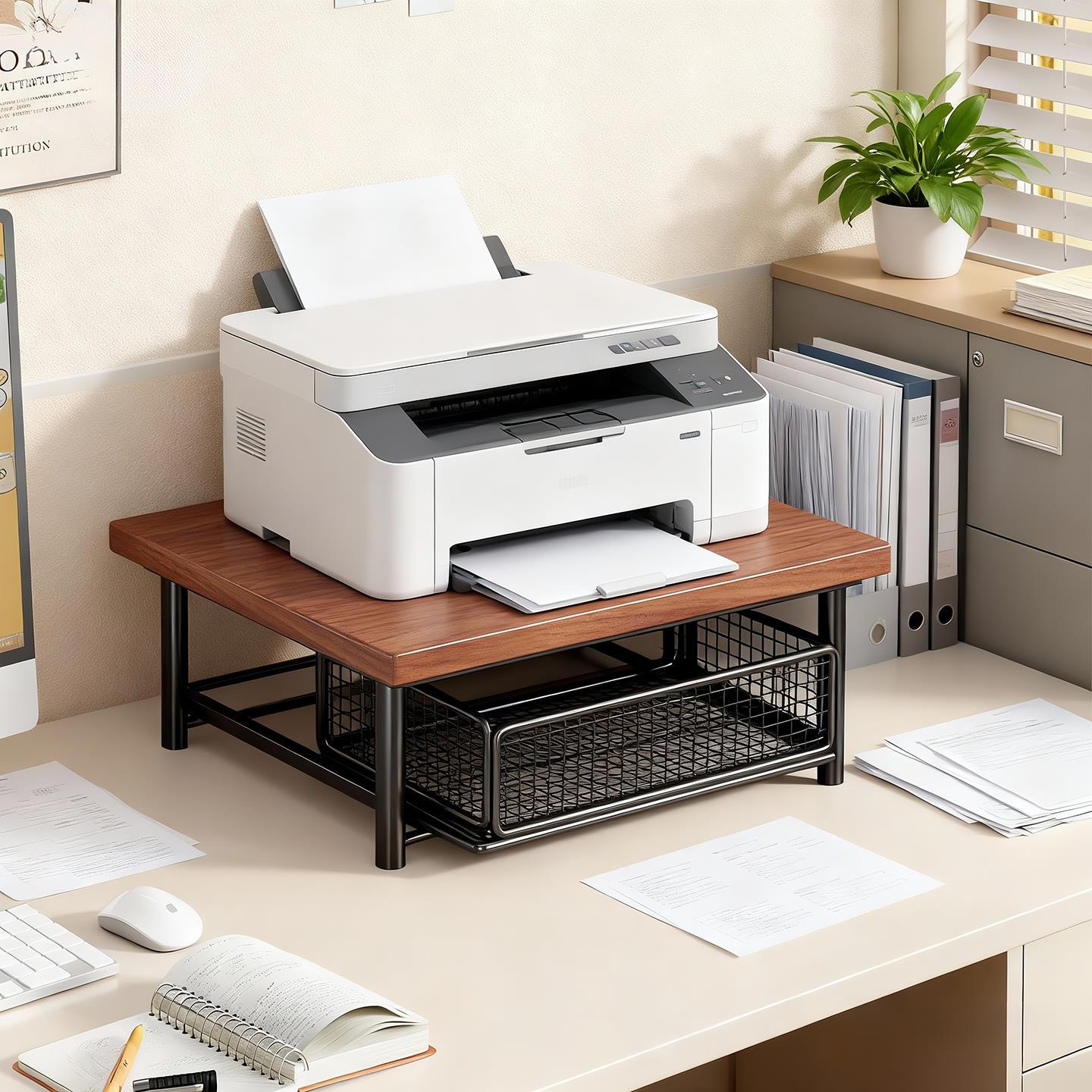 办公室桌面打印机置物架抽屉式小型文件收纳架办公桌工位整理架子