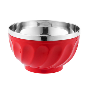 塑料碗不锈钢家用碗成人大号双层隔热防烫防摔儿童彩色碗食堂用碗