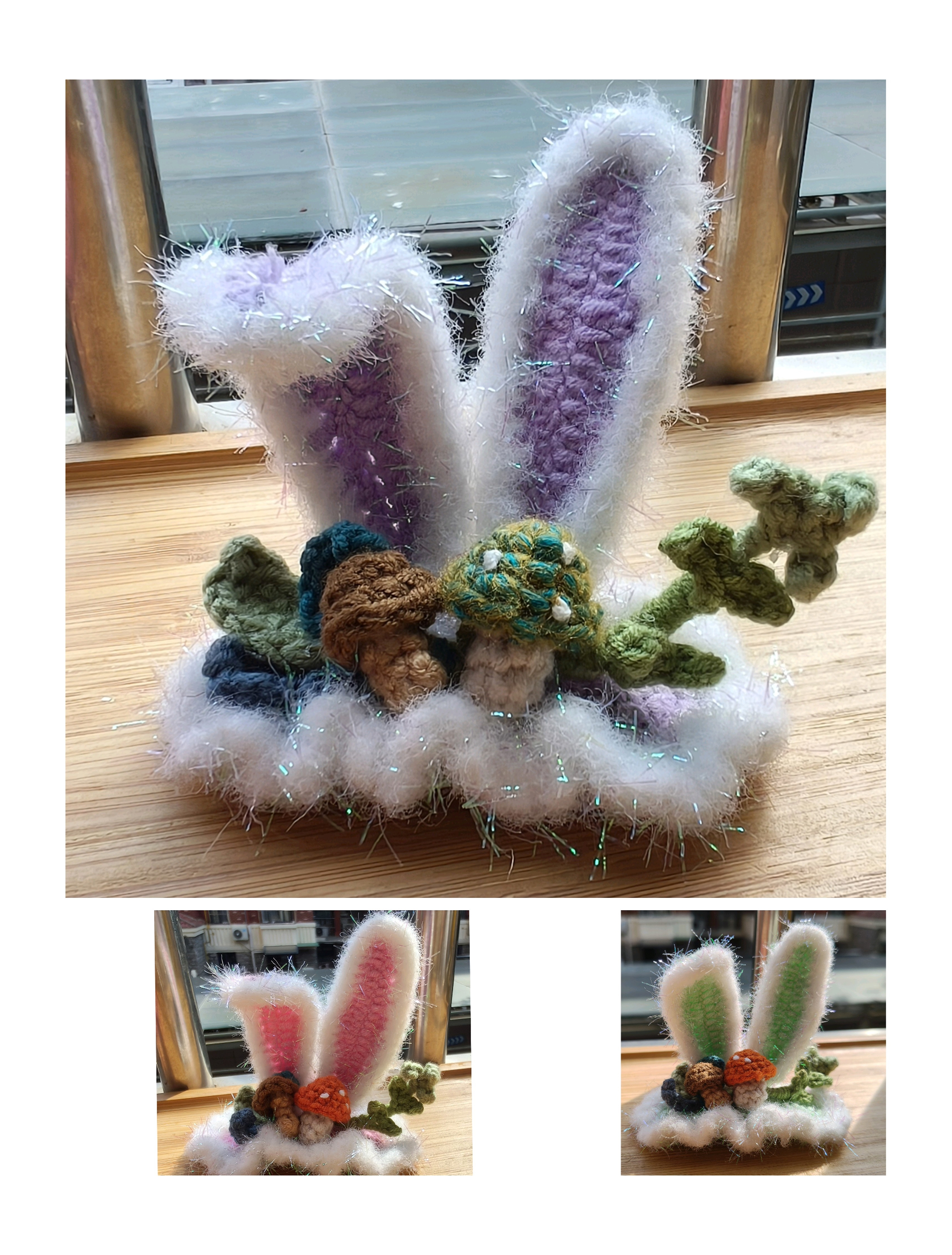 成品手工钩织森林兔耳朵蘑菇树叶创意个性顶夹女孩毛线钩织发夹