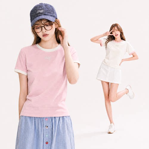 SWOT撞色刺绣宽松显瘦T恤女