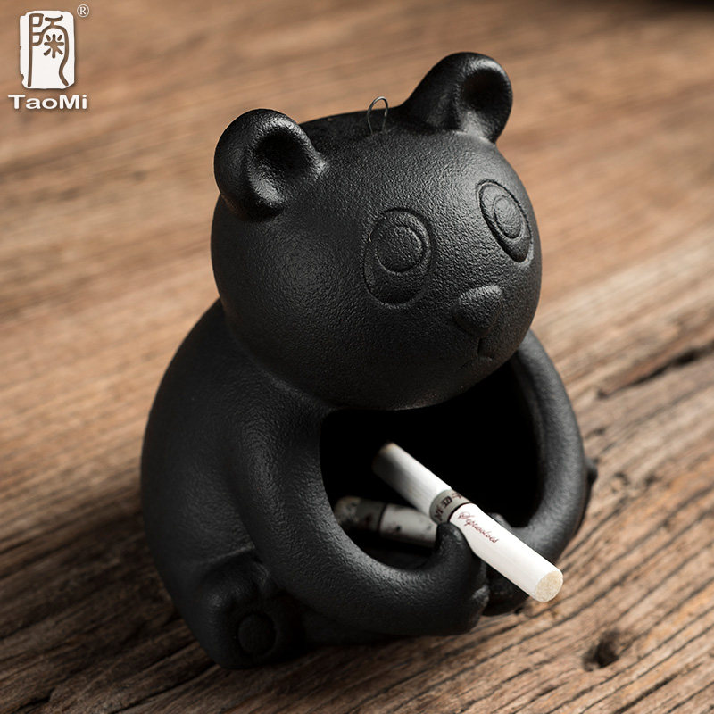 陶迷韩国创意可爱卡通小动物烟灰缸家用防飞灰车载个性陶瓷大烟缸