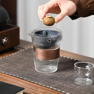 陶迷玻璃公道杯无孔茶漏一体过滤套装家用功夫茶器分茶器大号茶海