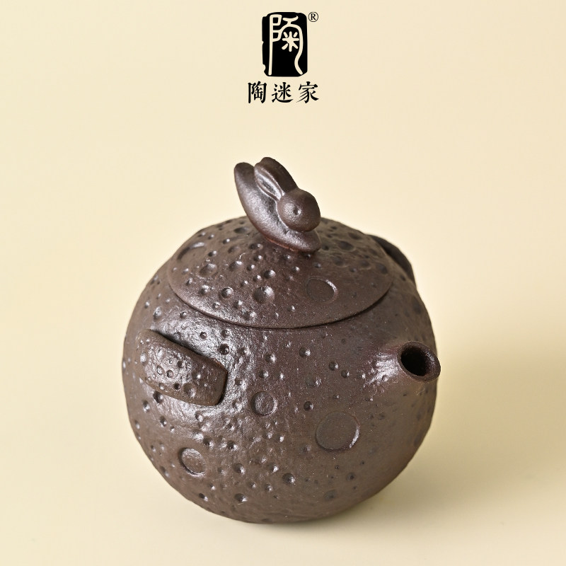 陶迷粗陶月兔手抓壶复古陶瓷宝瓶壶家用小容量茶壶一人饮功夫茶具