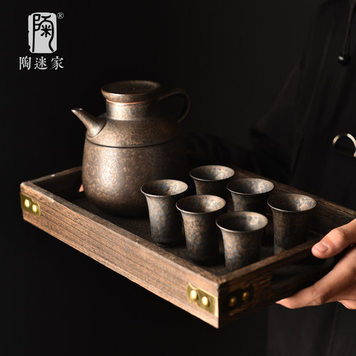 黄酒温酒器半斤清酒温酒壶鎏金陶瓷酒具酒杯家用烫酒壶公司礼品