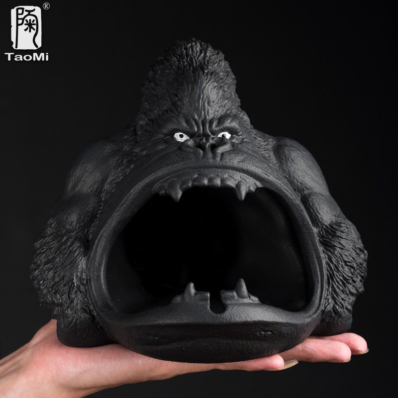 陶迷创意凶悍大金刚烟灰缸大容量陶瓷防飞灰车载大号烟缸