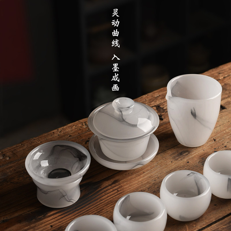 陶迷琉璃茶具主人杯水墨风盖碗图片