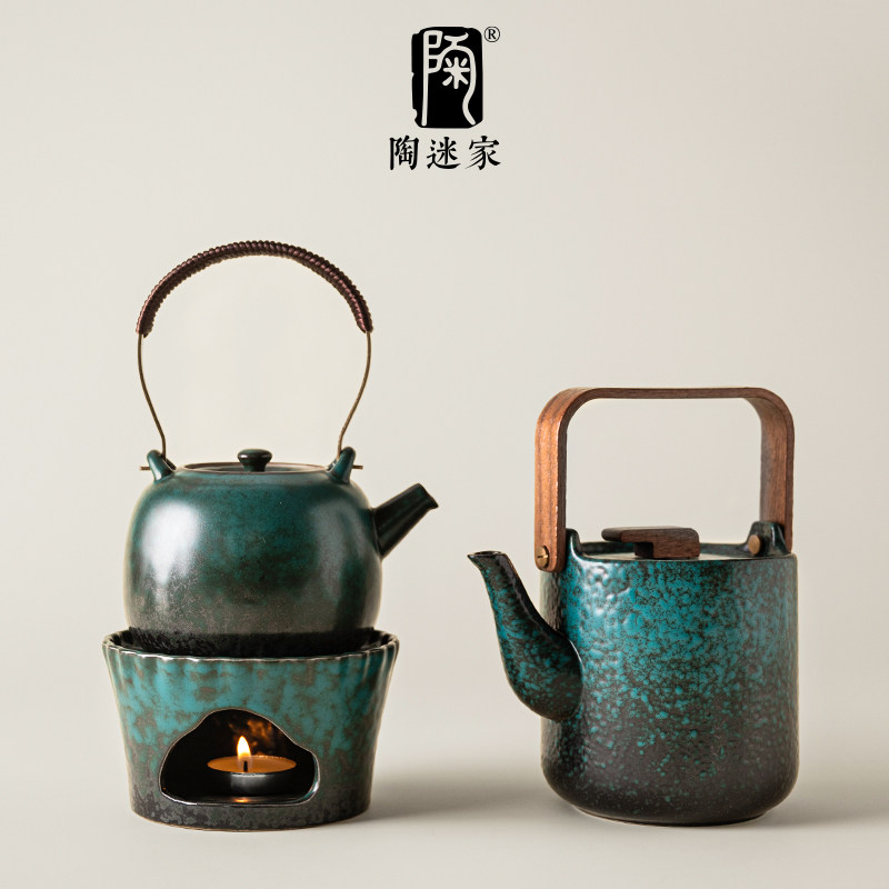 陶迷日式提梁壶功夫茶具一壶两杯蜡烛加热温茶炉底座家用陶瓷茶壶