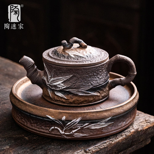 鎏金釉竹韵茶壶复古窑变陶瓷盖碗