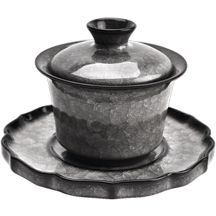 黑冰裂纹茶杯开片主人杯陶瓷茶盏茶具套装大号盖碗中式高档品茗杯