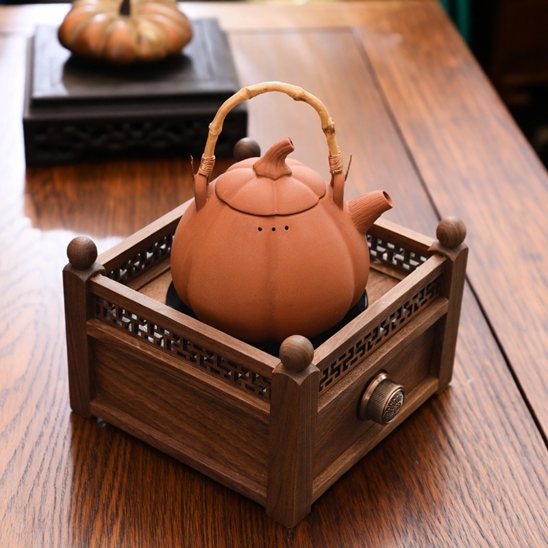 陶迷朱泥提梁壶围炉煮茶电陶炉粗陶烧水壶大容量泡茶壶红泥壶茶具