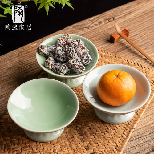 汝窑开片可养果盘日式高脚零食盘