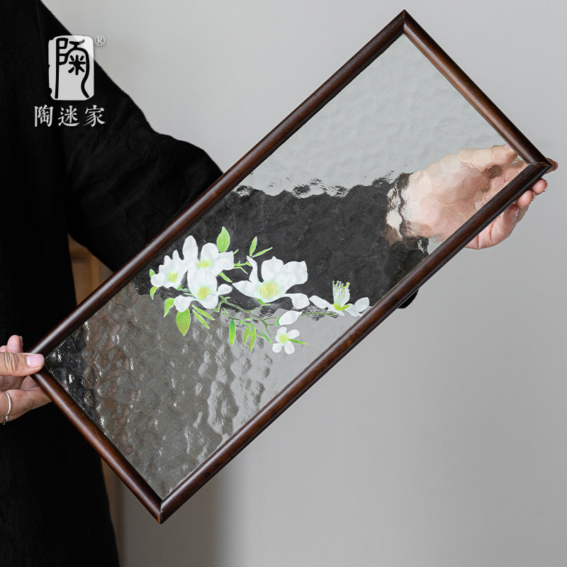 陶迷楠竹玻璃茶盘干泡盘壶承日式小茶台九里香压花杯垫功夫茶具,餐饮具,茶托,淘宝优惠券,粉丝福利购,淘宝优惠卷