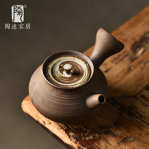 陶迷粗陶原矿陶瓷小容量侧把壶