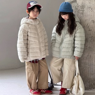 韩国儿童羽绒服2025冬季新款男童女童中大童90白鸭绒连帽简约外套