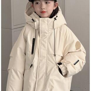 派克男女童加厚连帽中大童冲锋衣外套 工装 韩国儿童羽绒服冬季 新款