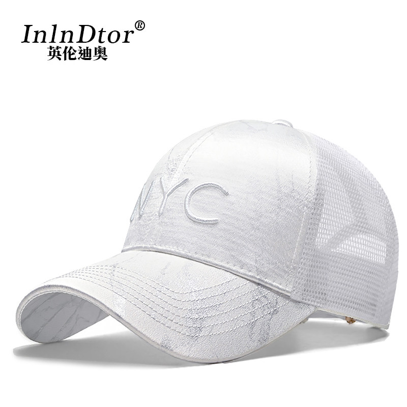 InInDtor白色显脸小棒球帽绸缎显白字母刺绣鸭舌帽户外防晒遮阳帽