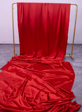 红色弹力色丁绸缎布料装饰喜庆牌匾开业揭幕红布仿真丝背景缎面料