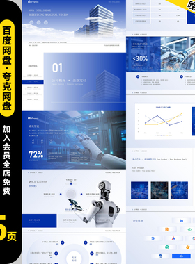 蓝色科技公司商务汇报 介绍 简约 高级 企业 科技 PPT模板
