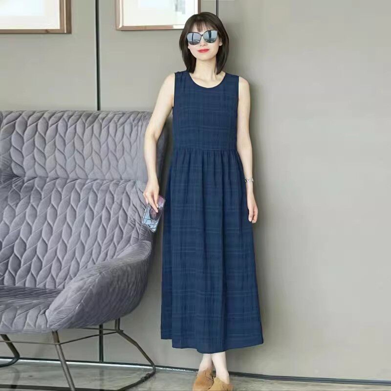 商场品牌同款女装2025夏季气质简约百搭中长款无袖连衣裙5500544