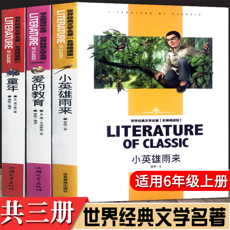 全套三册爱的教育小英雄雨来童年世界经典文学名著名师精读版小学生六年级上册阅读课外书经典书目小学生6年级上册阅读书籍