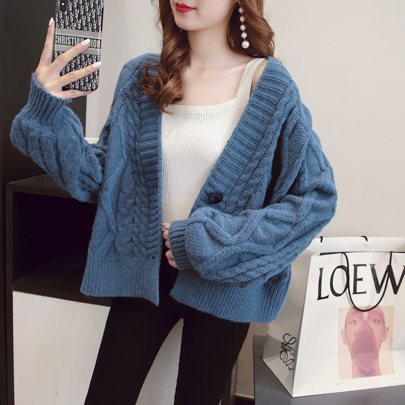 日系短款毛衣开衫女外穿2020秋冬季新款宽松慵懒风针织衫上衣外套