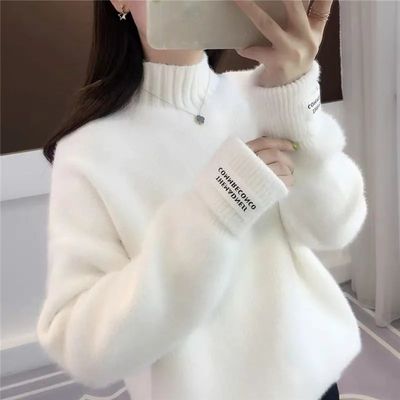 女童秋冬加绒加厚白色毛衣仿水貂绒2025新款中大童内搭打底针织衫