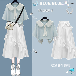 2025新款今年流行爆款女童夏套装中大童巨好看的纯棉短袖半身裙子