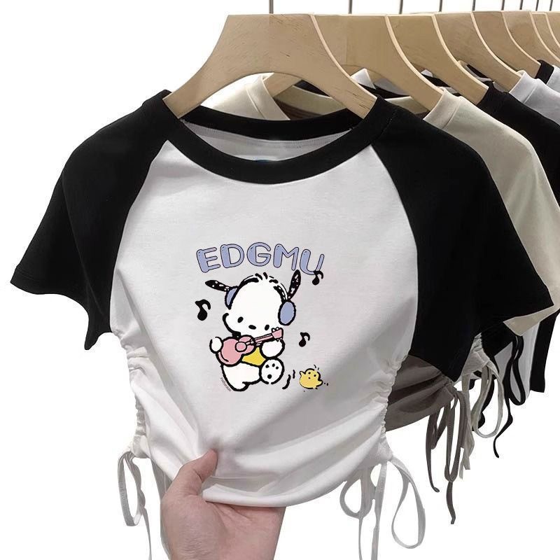 女童纯棉短袖T恤儿童2025夏款上衣童装抽绳半袖宝宝百搭衣服t恤潮