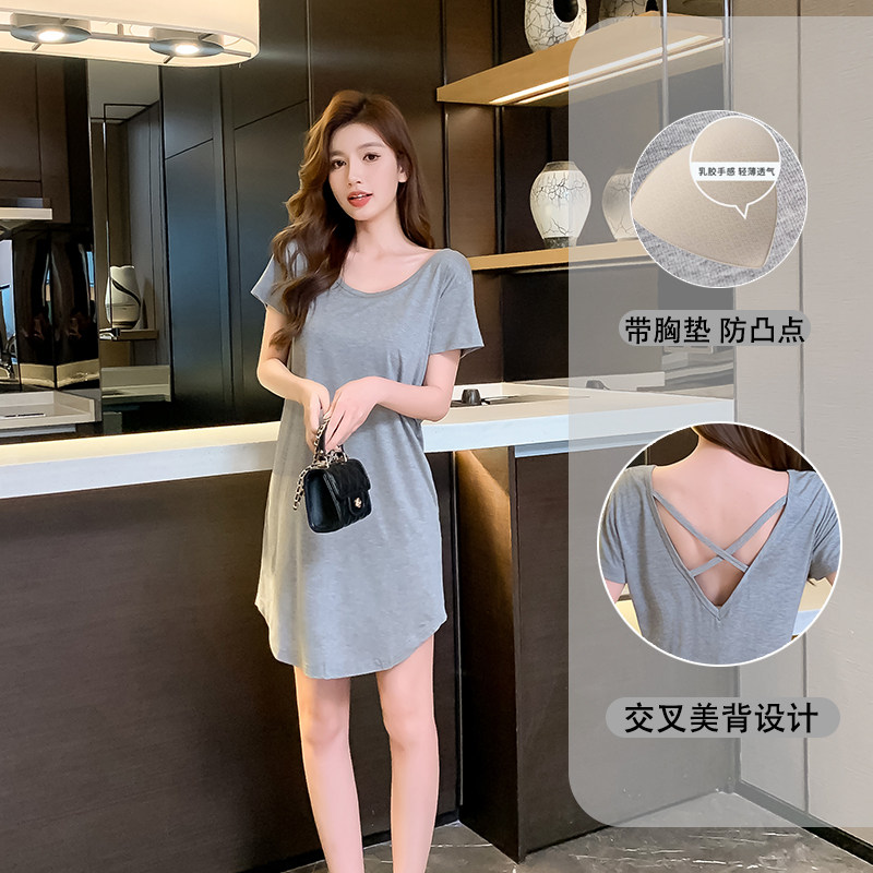 莫代尔睡裙女夏短袖薄款纯欲风性感气质露背高级感纯色家居服睡衣,女士内衣/男士内衣/家居服,睡裙,淘宝优惠券,粉丝福利购,淘宝优惠卷