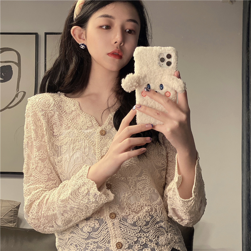 Real price new vintage cotton hook flower hollow out long sleeve shirt lace shirt