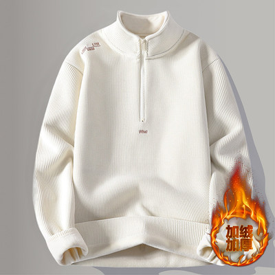 青少年半高领加绒加厚男士毛衣冬季新款大童保暖一体绒打底针织衫