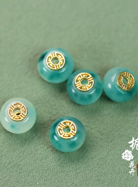 玉石冰飘蓝算盘珠14*11mm孔2.5mm