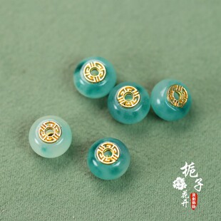 玉石冰飘蓝算盘珠14*11mm孔2.5mmDIY项链挂链小配件玉坠配饰C178