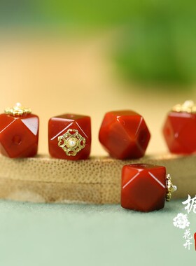 8*9mm满红玛瑙唐八棱珠DIY半成品配饰首饰配件锁骨链女款礼物D189
