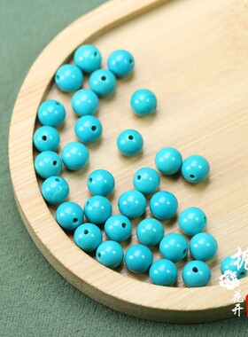 天然绿松石圆珠散珠6-10mm单珠DIY手串手链项链配饰简约B93B94B95