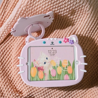 适用vivopadse柔光版12.3寸花朵猫硅胶套PA2511女童手拎外壳pa2573卡通外壳OPPOpad4pro全包软壳粉色外套