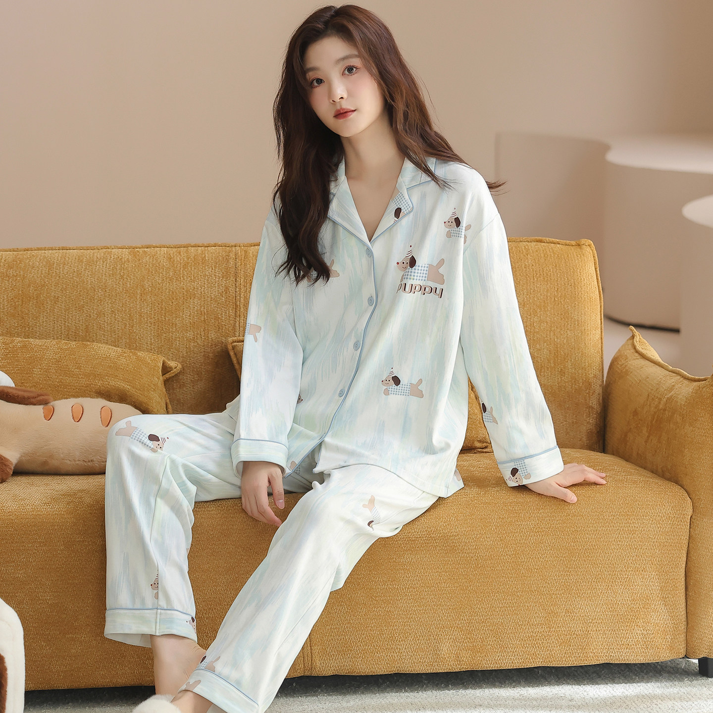 睡衣少女纯棉长袖高级感休闲套装