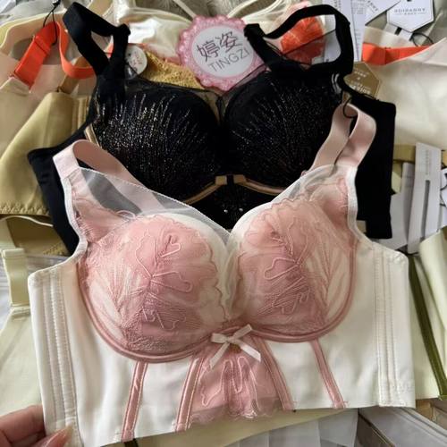 圣迪品牌班尼刺绣性格院线品质小胸上托聚拢防下垂调整无钢圈文胸