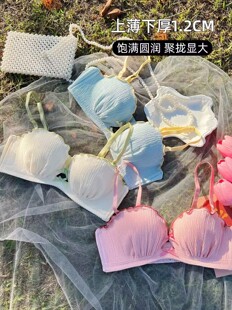 日韩版半杯小杯蕾丝甜美少女无痕无钢圈聚拢调整型中厚款学生文胸