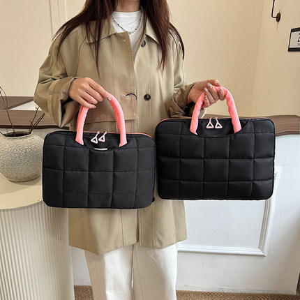 2026新款包包女简约纯色平板手拎包女生外出通勤14寸笔记本电脑包