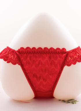法式少女蕾丝性感薄款本命年红色纯棉裆中腰内裤纯欲三角裤女胖次