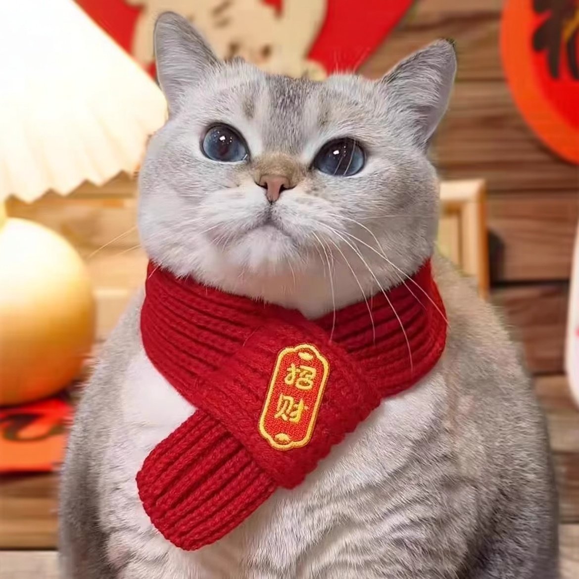 新年红狗猫围巾针织保暖口水巾