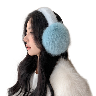杨超越同款蓝色仿兔毛毛绒耳罩保暖防冻护耳冬季雪景拍照有氛围