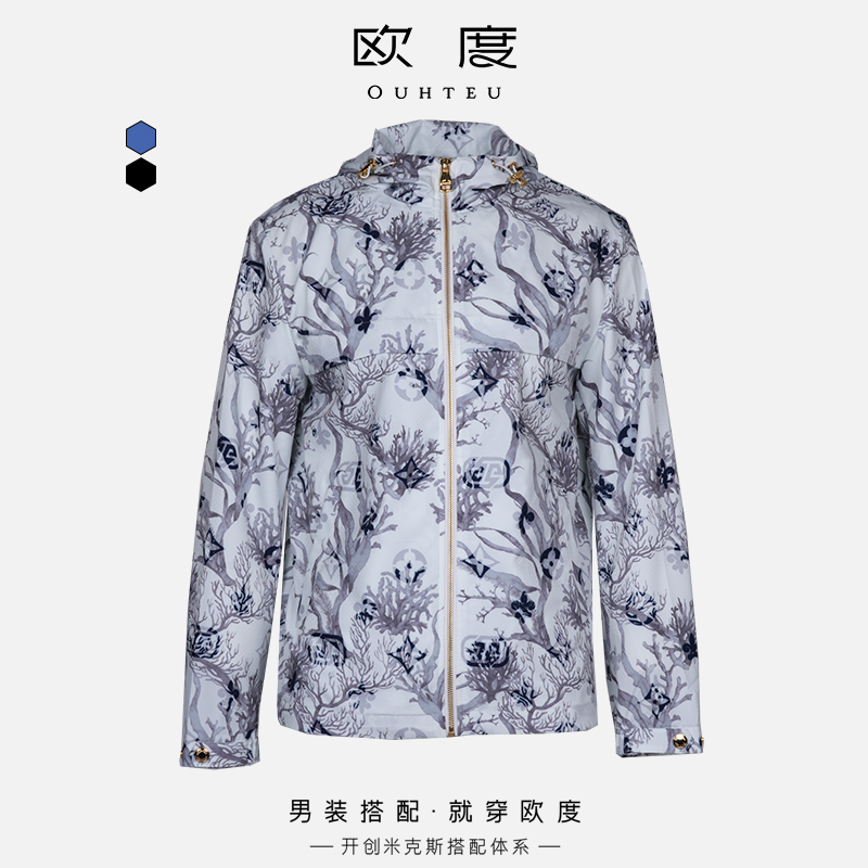 OUHTEU/欧度男士夹克外套黑色连帽潮流合体版春季