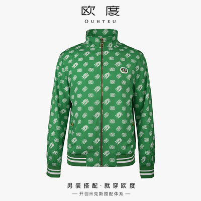 OUHTEU/欧度时尚夹克外套拉链立领男印花修身版春秋季3201