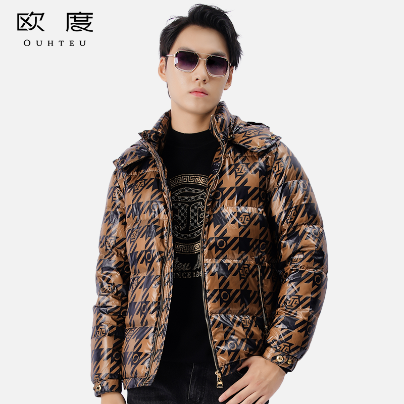 OUHTEU/欧度男士羽绒服聚酯纤维面料可脱卸帽鸭绒潮流修身版冬季