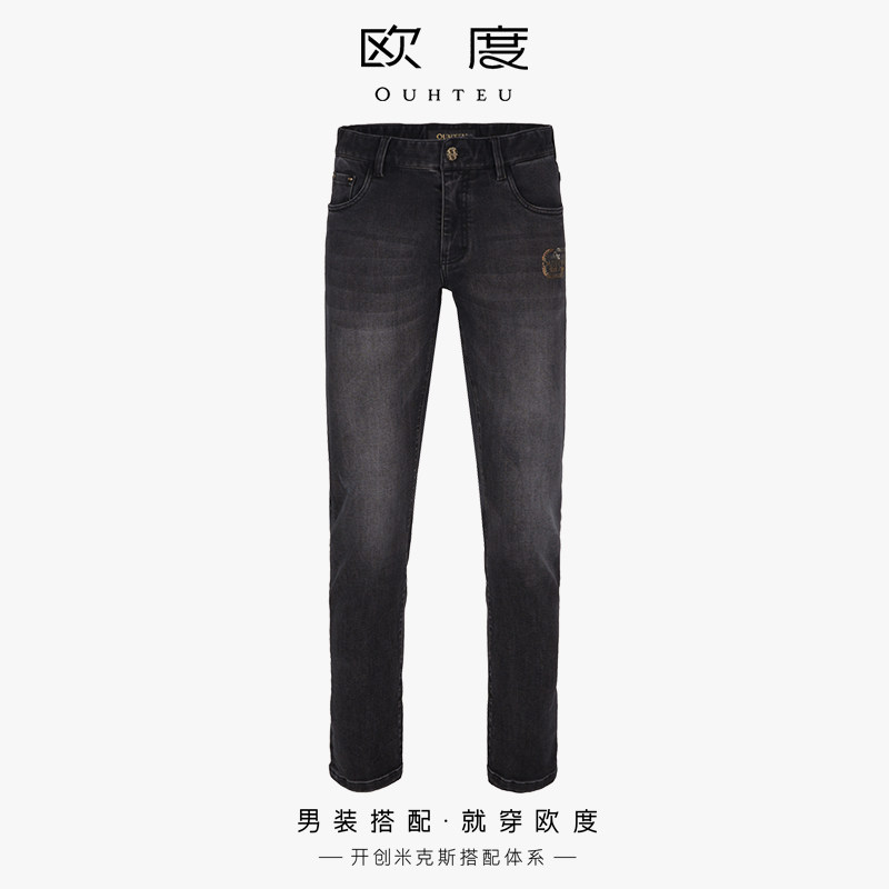 OUHTEU/欧度牛仔裤长裤黑色潮男士通勤修身版秋冬季0364