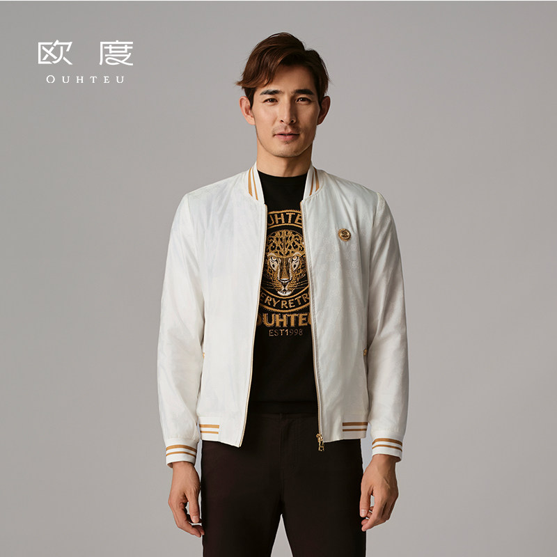 OUHTEU/欧度【锦纶】时尚潮流夹克外套男白色修身版春秋季3203