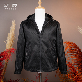 OUHTEU/欧度男士黑色连帽夹克外套【涤纶】合体版春秋季7595