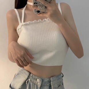 微胖妹妹ins泫雅风网红同款打底挂脖背心大码女装夏季针织上衣潮